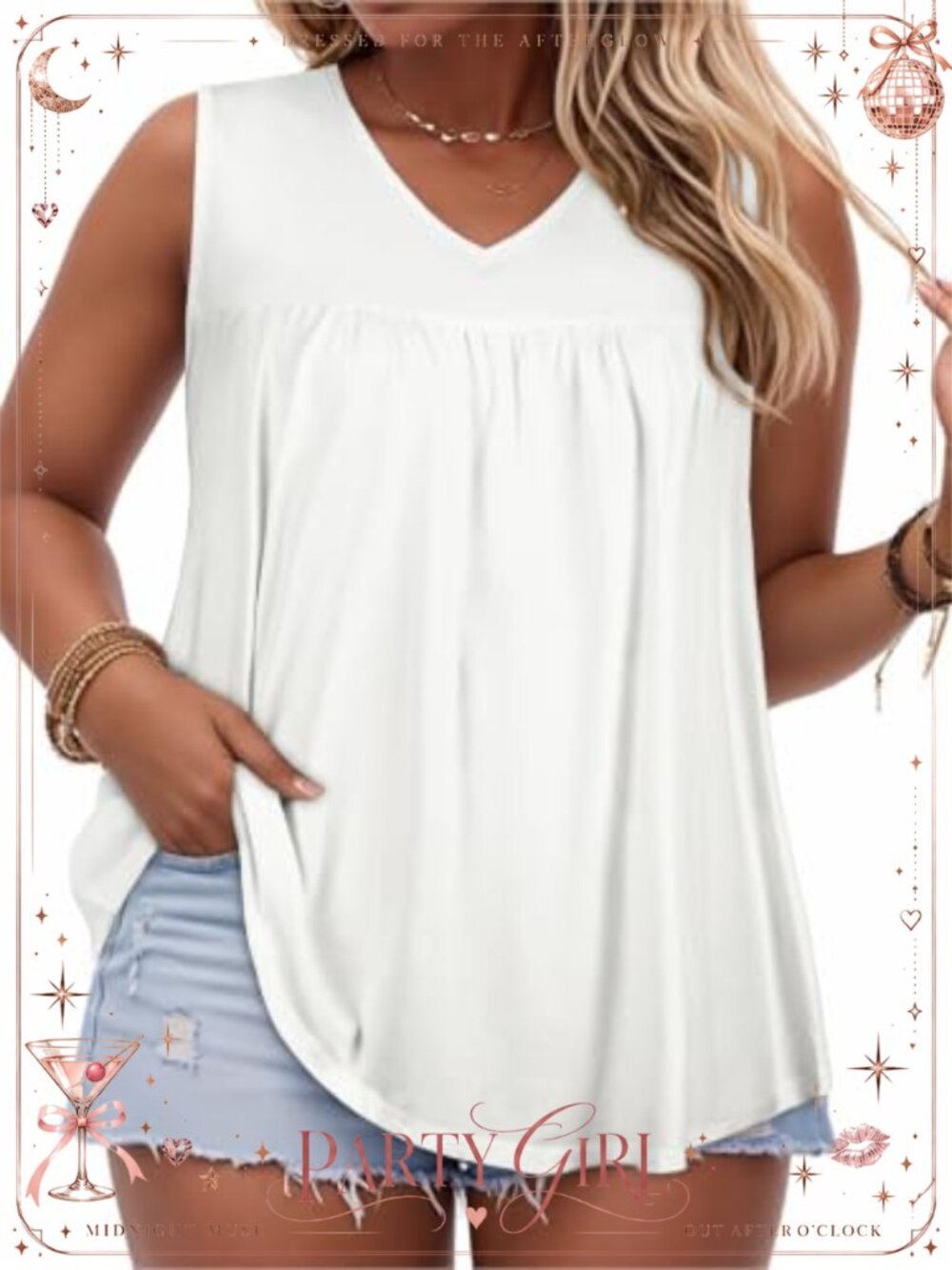 Plus Size V Neck Sleeveless Tank Top Loose Flowy Tunic Summer